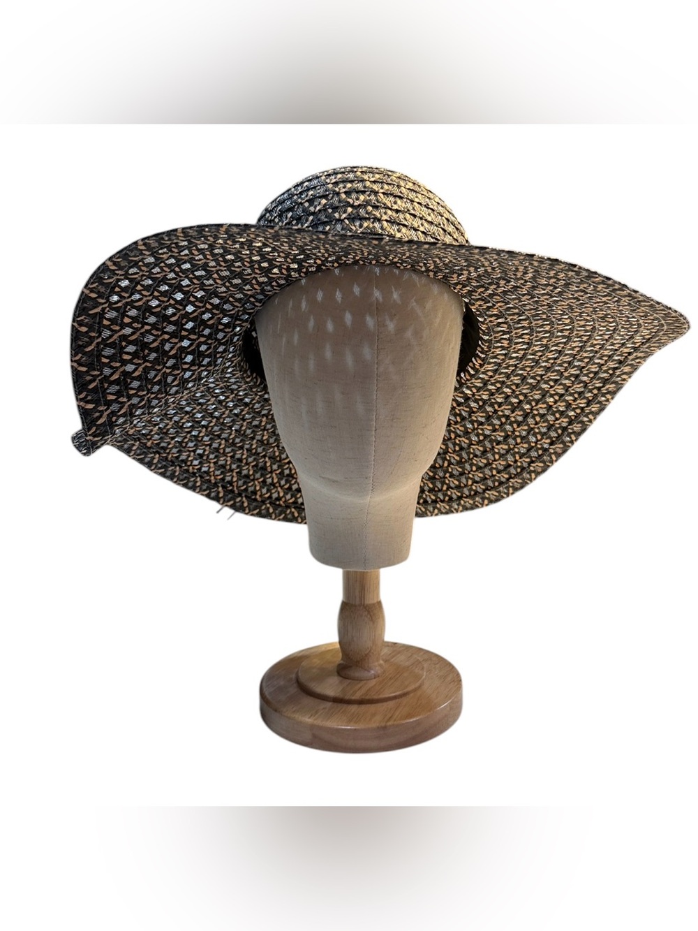 Jane & Berry Black Straw Wide Brim Sun Hat Coastal Beach Vacation OS - Picture 5 of 10